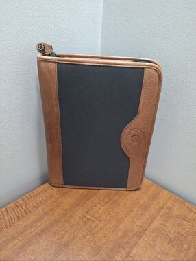 Vtg Franklin Covey Planner Green Line Dark Green Canvas Tan Leather Trim 8x10 In